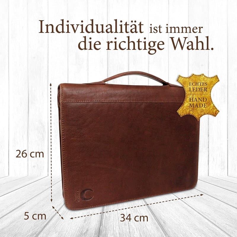 Handmade A4 Leder Dokumentenmappe mit RFID für iPad - Braun
