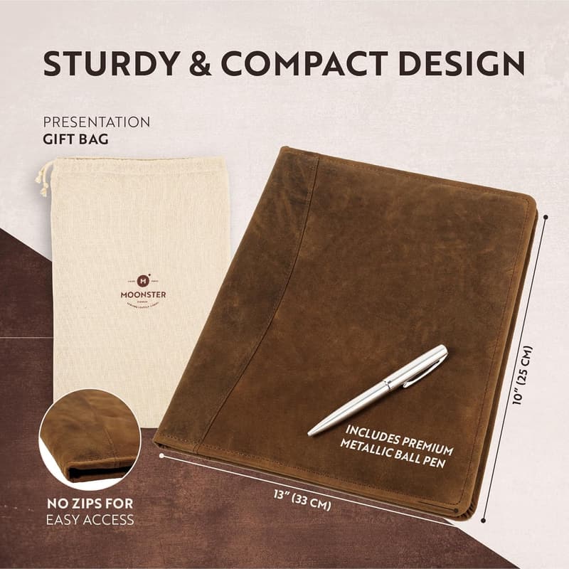 Vintage A4 Leder-Portfolio für Konferenzen und Dokumente, Braun