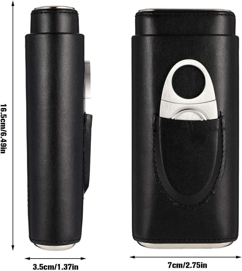 Tragbares Leder Zigarrenetui mit Schneider für 3 Zigarren (Schwarz)