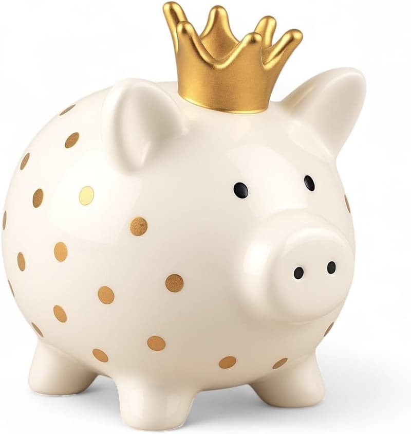 Keramik-Sparschwein mit Goldkrone – Stilvolle Schatztruhe für Ersparnisse