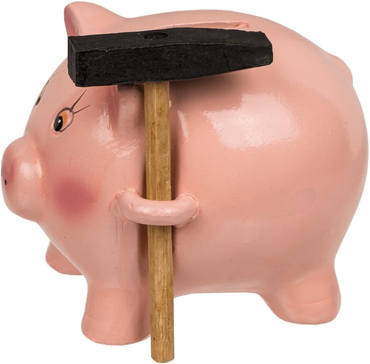 Rosa Keramik-Sparschwein mit Hammer – Einheitsgröße