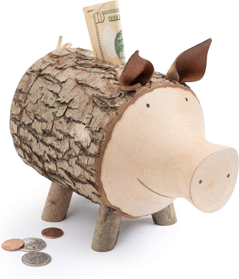 Handgefertigtes Holz-Sparschwein für Wohnaccessoires