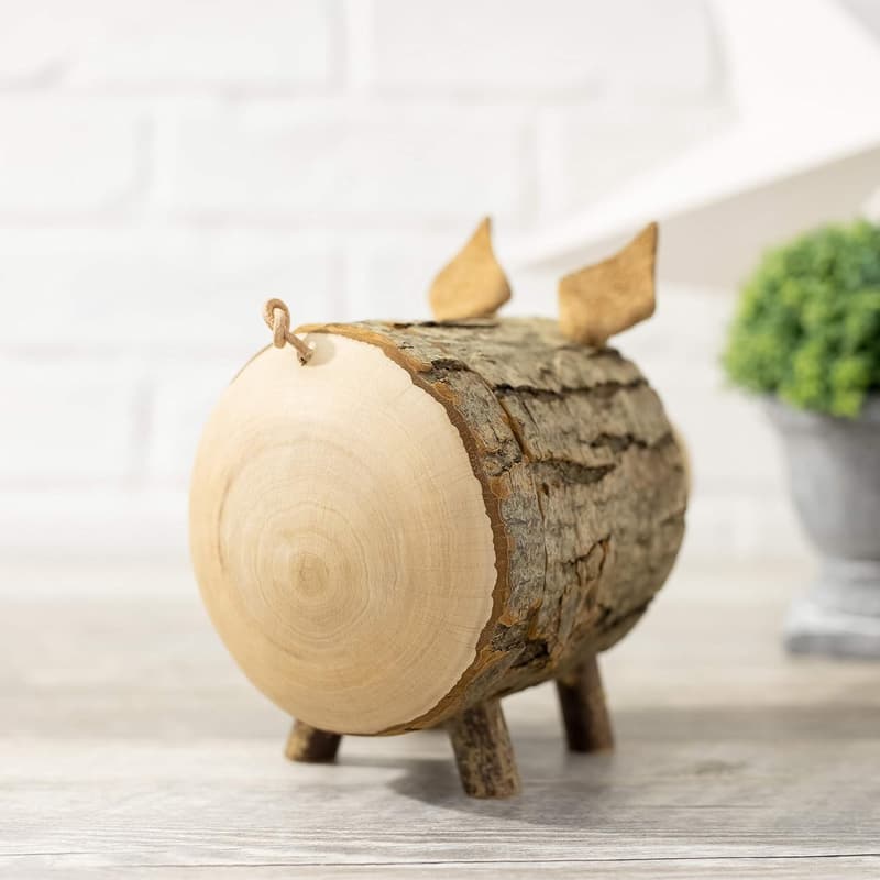 Handgefertigtes Holz-Sparschwein für Wohnaccessoires