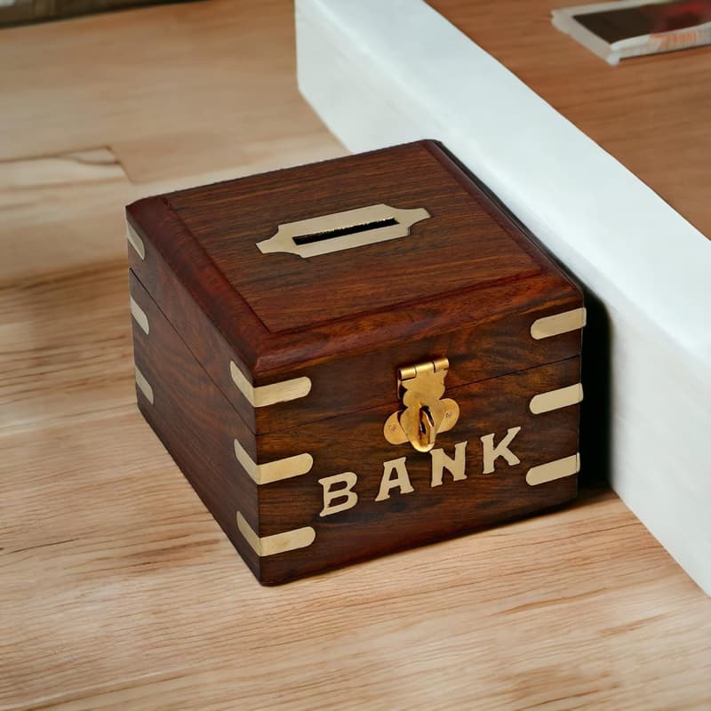 Holz-Sparschwein für Jungen und Mädchen, 10,2 x 10,2 x 7,6 cm