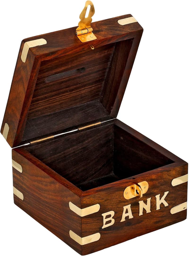 Holz-Sparschwein für Jungen und Mädchen, 10,2 x 10,2 x 7,6 cm