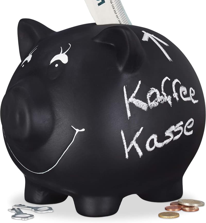 Kreide-Beschriftbares Sparschwein aus Keramik für Hochzeiten und Geburtstage, schwarz, 14 x 17 x 13 cm