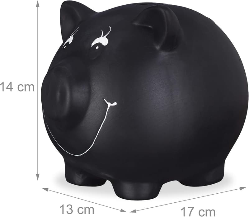 Kreide-Beschriftbares Sparschwein aus Keramik für Hochzeiten und Geburtstage, schwarz, 14 x 17 x 13 cm