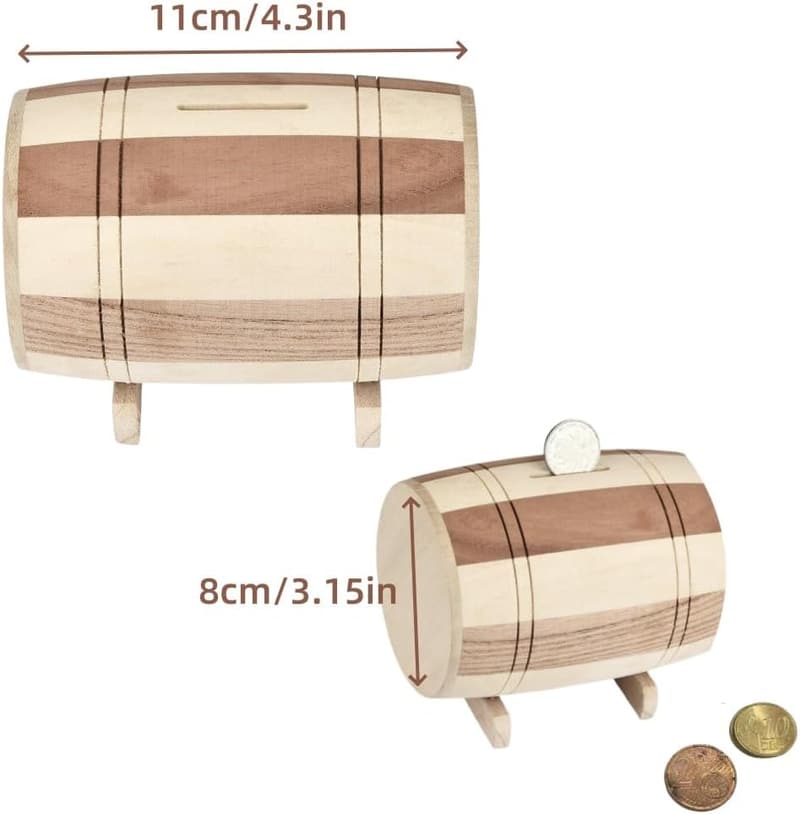 Handgefertigtes Holz-Sparschwein im Weinfass-Design
