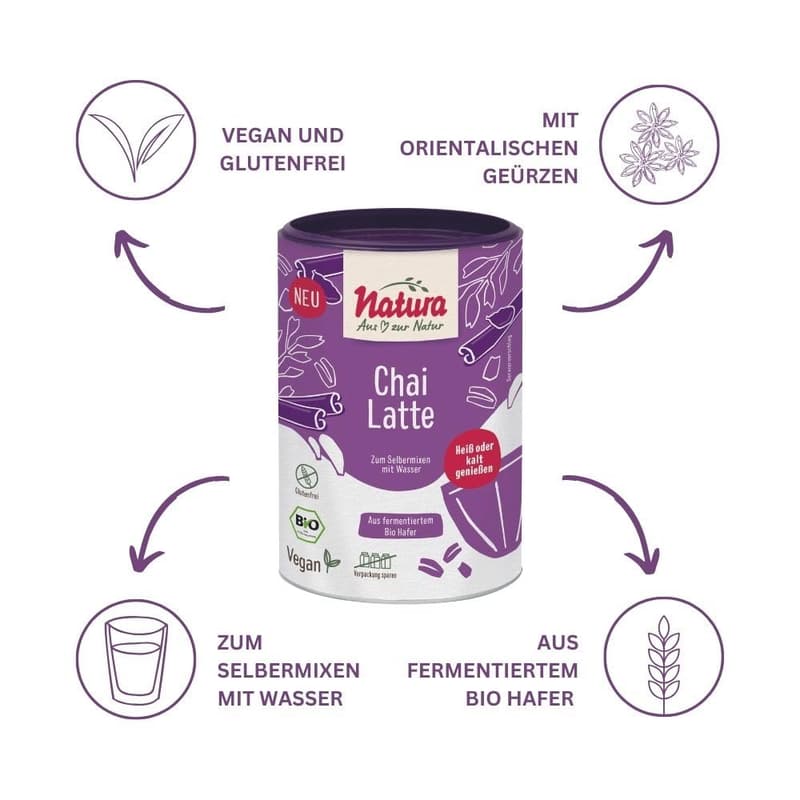 NATURA Bio Chai Latte Haferdrink Pulver - 100% gluten -free & vegan, 250 g