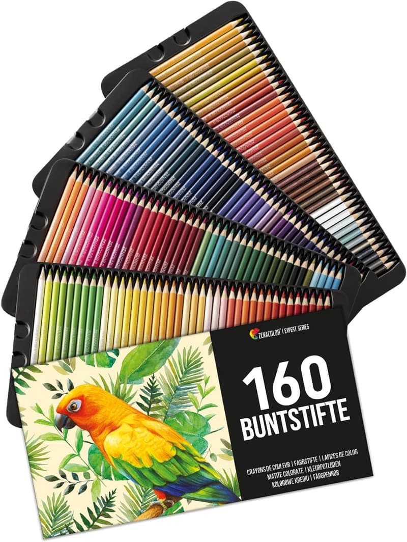 Professionelles Buntstiftset mit 160 nummerierten Holzstiften für Malbücher