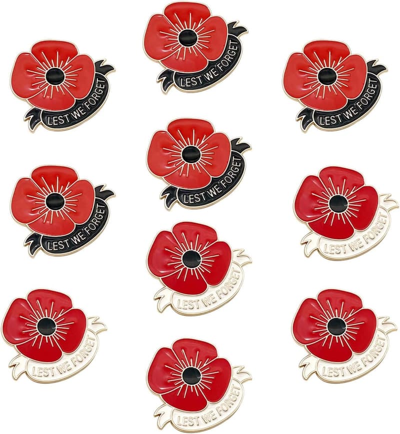 Mohnblumen-Broschen für Veteranen – 10 Stück Anstecknadeln