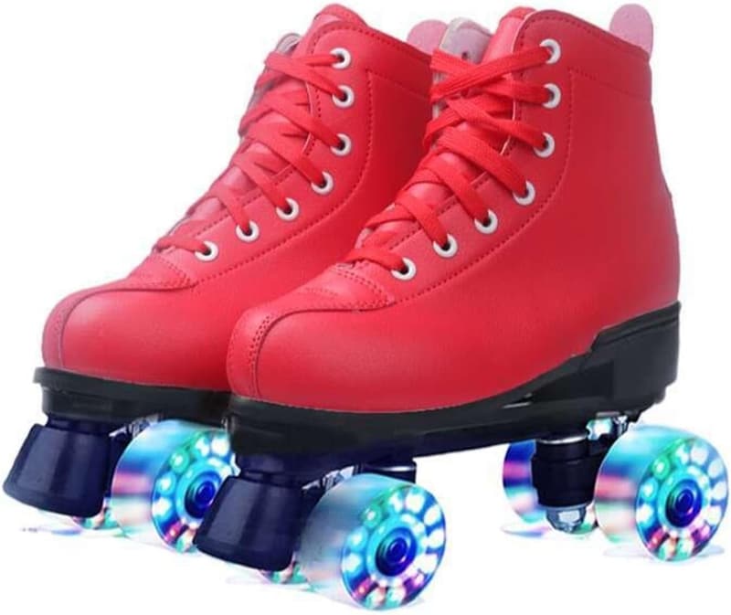 Rollschuhe für Erwachsene - Doppelreihe, rot mit Flashrädern, Größe 43 EU
