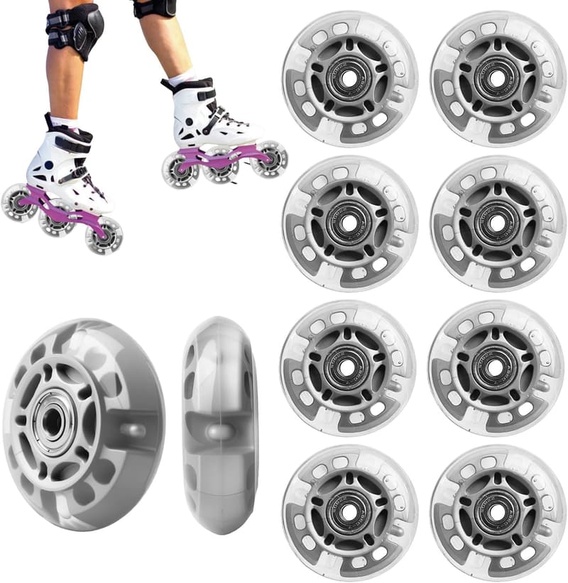 LED Inline Skate Rollen 72mm – 8 Stück PU Ersatzrollen für Kinder