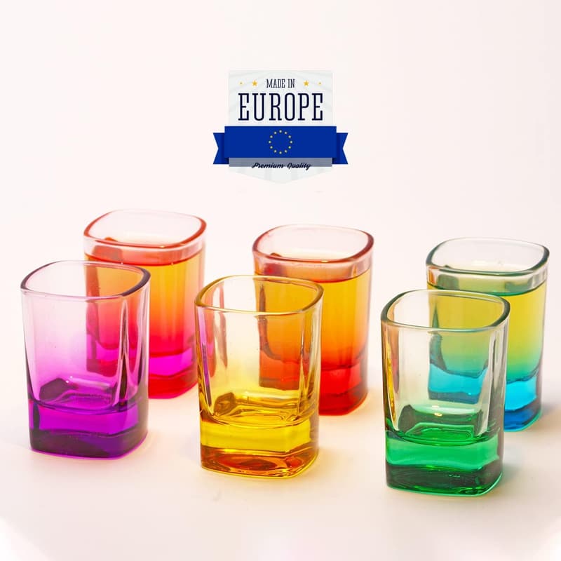Farbiges Schnapsglas Set aus 6 schweren Gläsern für Whisky und Tequila