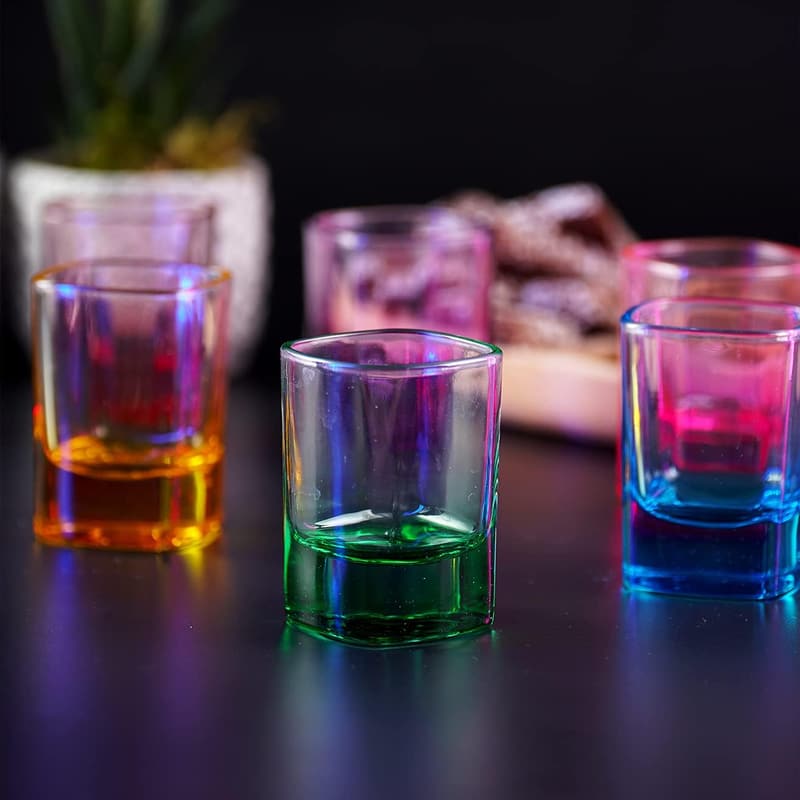 Farbiges Schnapsglas Set aus 6 schweren Gläsern für Whisky und Tequila