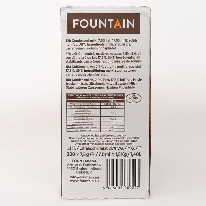 FOUNTAIN Portionsmilch für Kaffee, 240x7,5g, einzeln verpackt