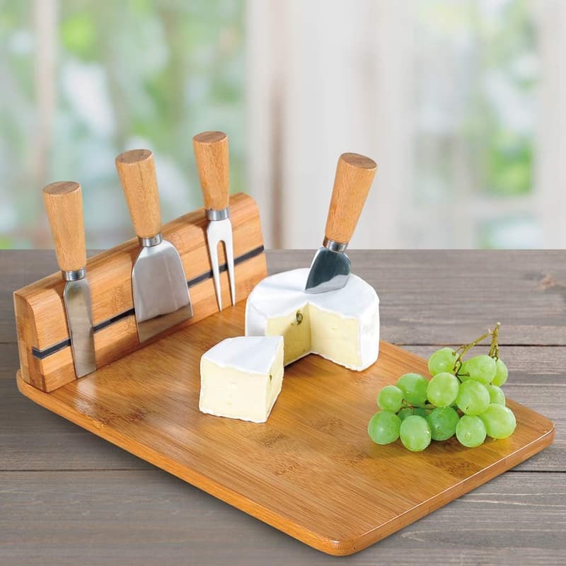 Käsebrettset aus Bambus und Edelstahl, 30 x 20 x 8 cm