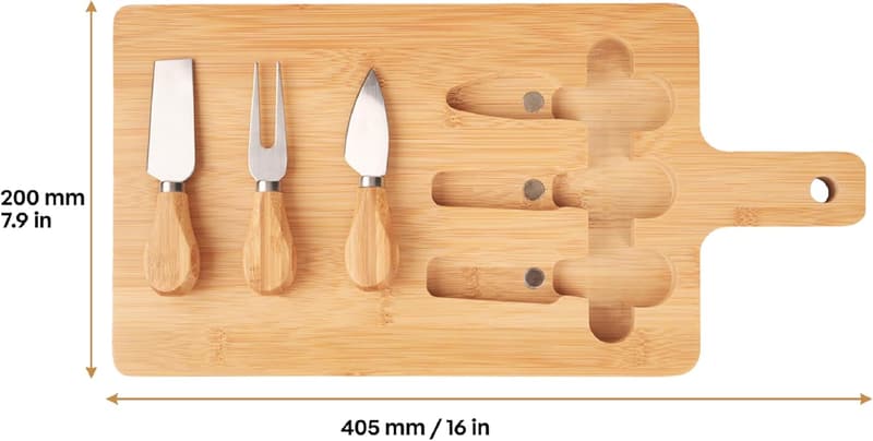 Natürliche Bambus Käseplatte mit Messer Set – 40x20 cm, ideales Geschenk