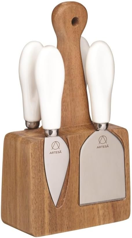 Käsemesser-Set aus Edelstahl mit Holzblock in Geschenkbox