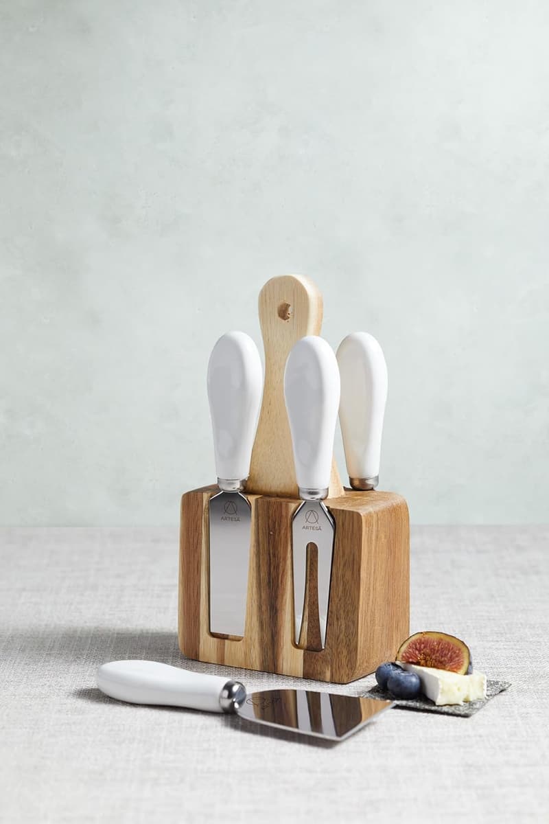Käsemesser-Set aus Edelstahl mit Holzblock in Geschenkbox