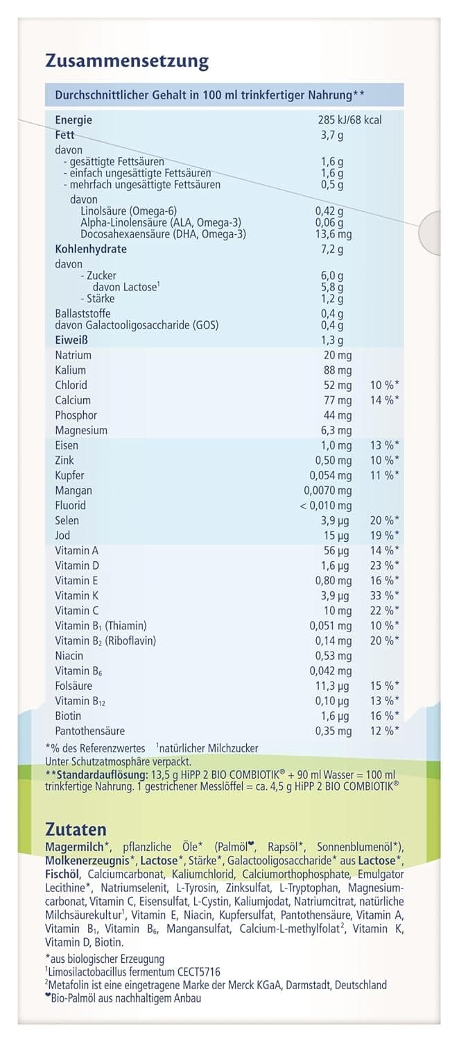 HiPP 2 Bio Combiotik Folgemilch 600g, ab 6 Monaten, mit DHA und GOS