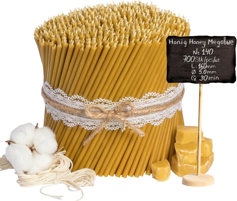 Bienenwachskerzen für Kirchenrituale - 100 Stück, 16 cm, gelb, tropf- und rauchfrei