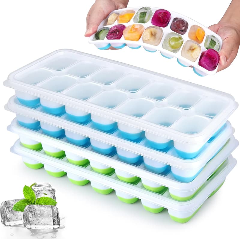 BPA-freie Silikon-Eiswürfelform mit Deckel – 4er Set, Stapelbar, LFGB-zertifiziert