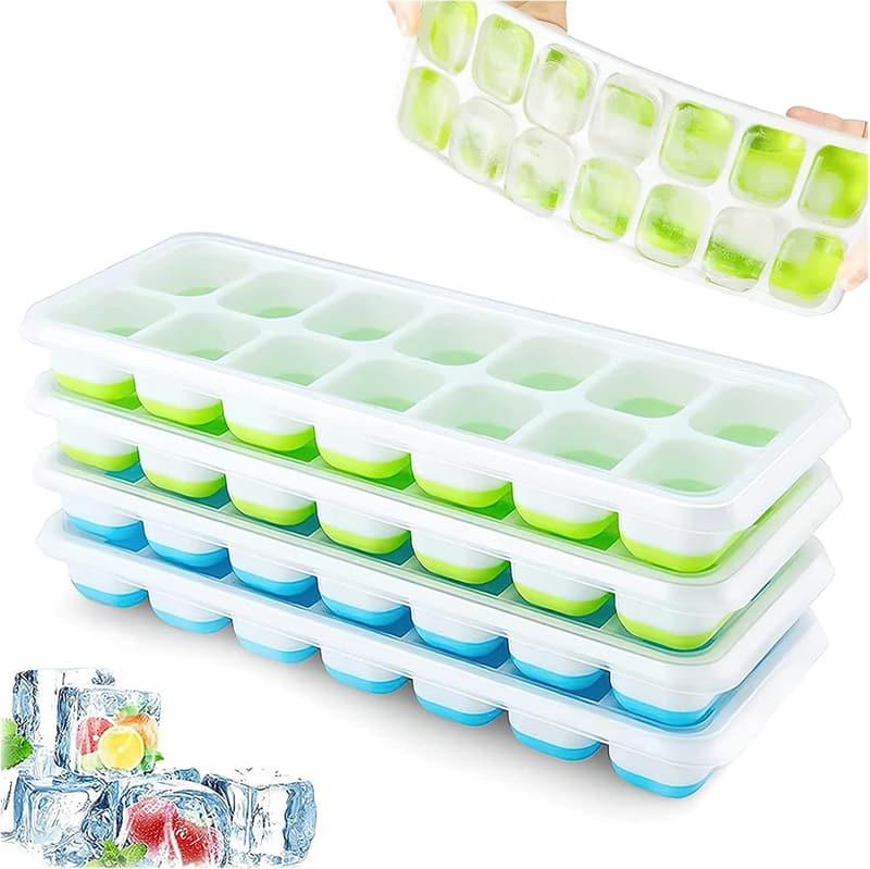 Silikon-Eiswürfelform 4er Set mit Deckel, platzsparend und BPA-frei
