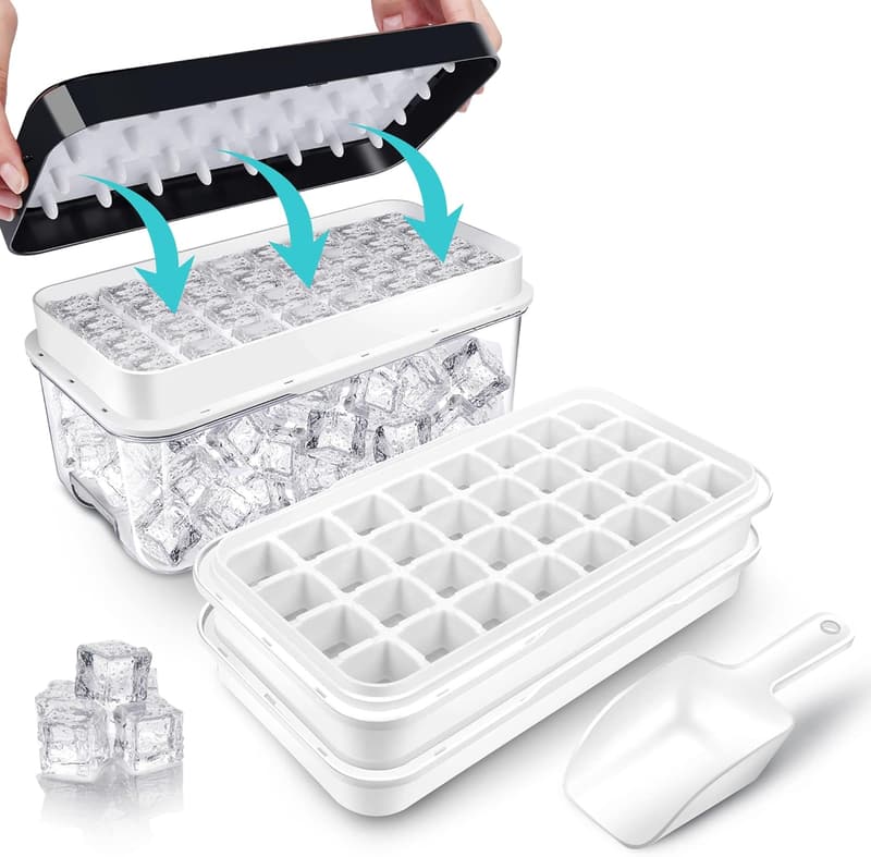 Eiswürfelbehälter Set mit 64 Eiswürfeln und Deckel, Schwarz