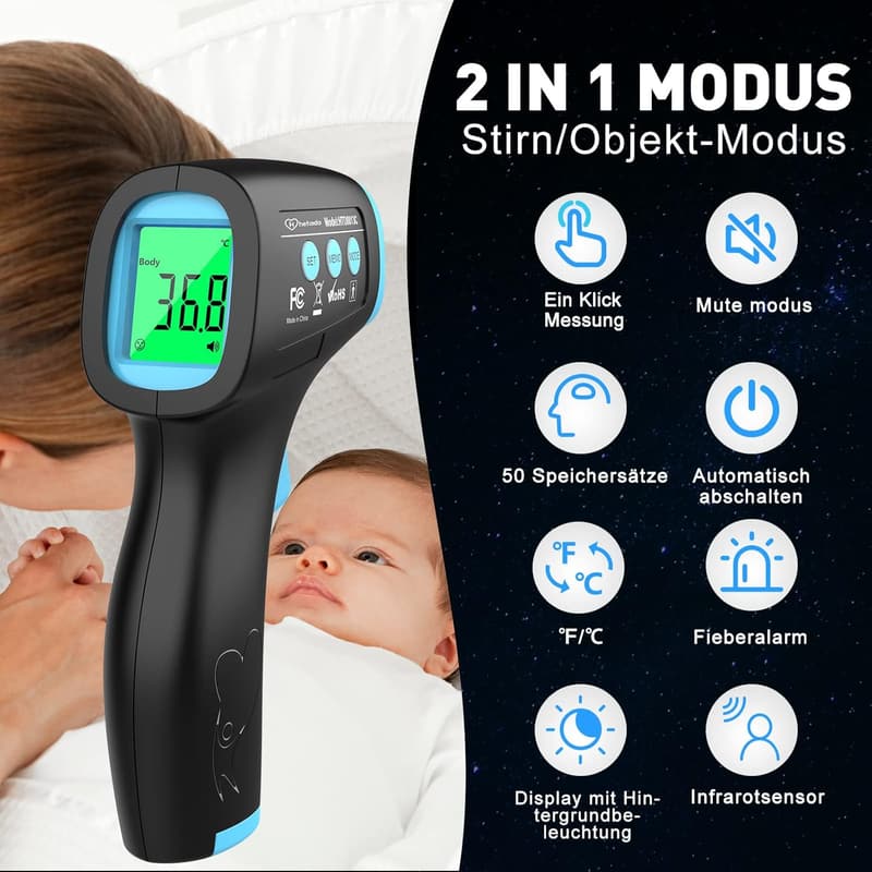 Kontaktloses Infrarot-Stirnthermometer für Babys und Erwachsene mit Fieberalarm