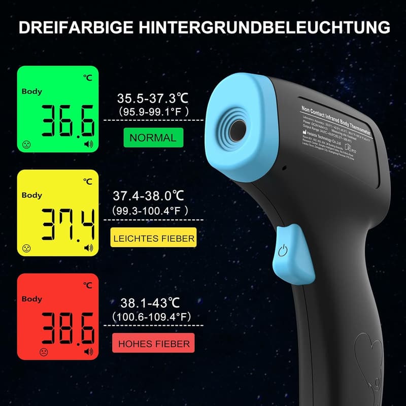 Kontaktloses Infrarot-Stirnthermometer für Babys und Erwachsene mit Fieberalarm