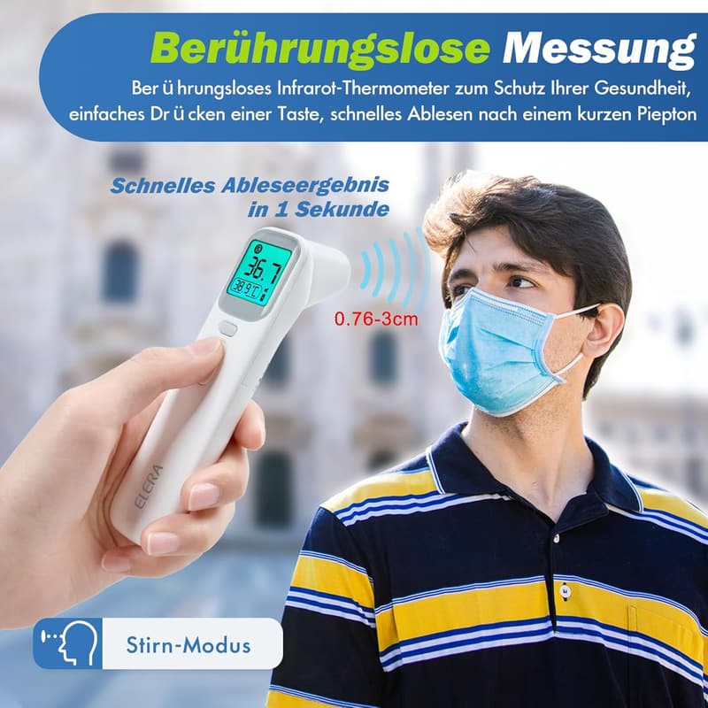 Fieberthermometer für Babys, kontaktlos mit 4 Messmodi und Speicherführung