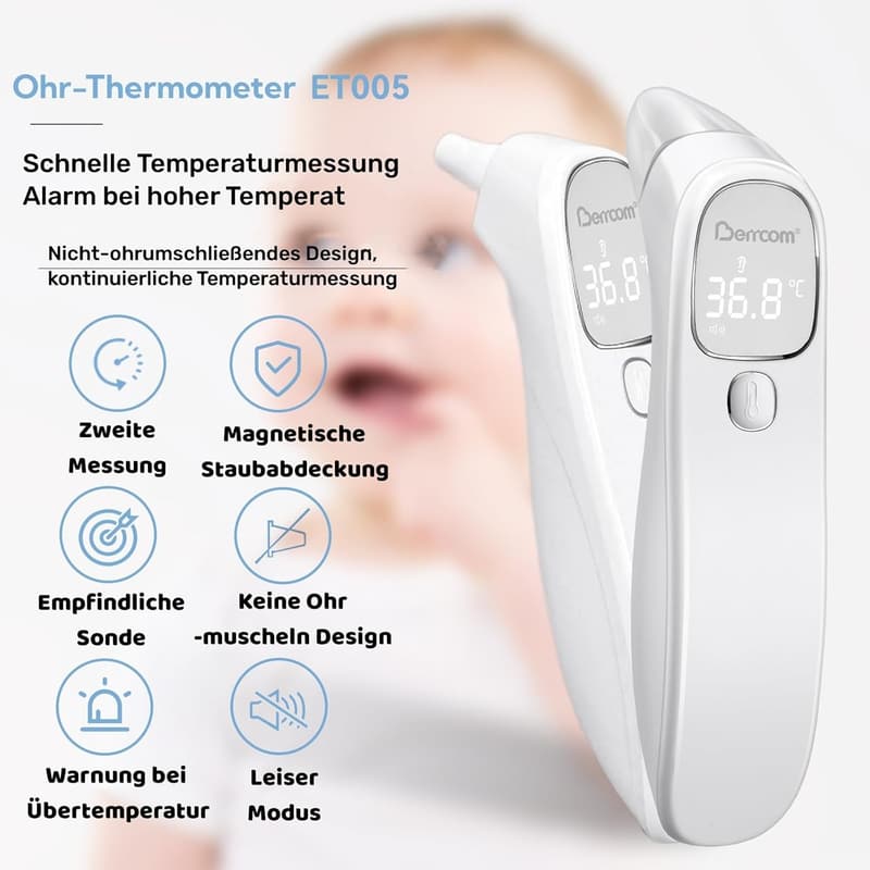 Digitales Infrarot-Thermometer für Baby und Erwachsene mit Fieberalarm