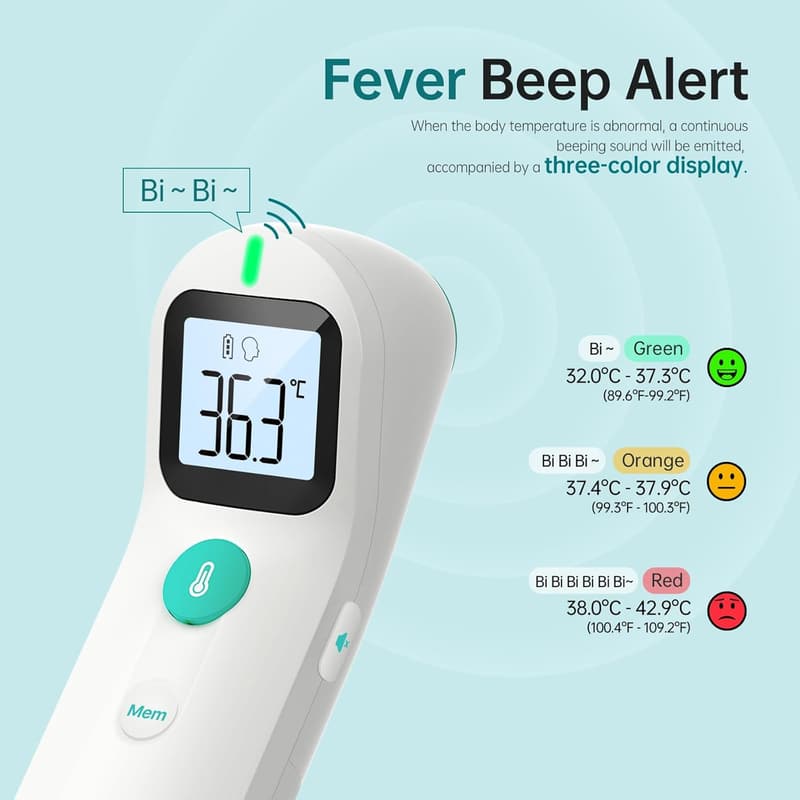 Kontaktloses Infrarot-Fieberthermometer für Baby und Erwachsene mit Fieberalarm