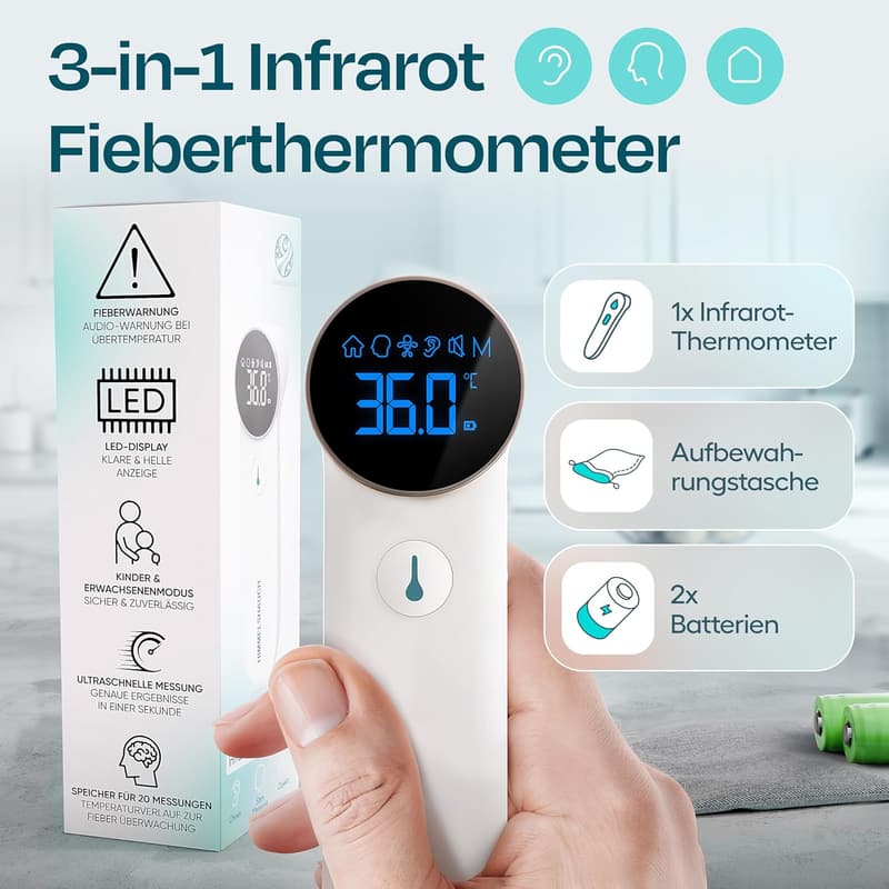 Fieberthermometer 3-in-1 für Ohr und Stirn – Digital und kontaktlos