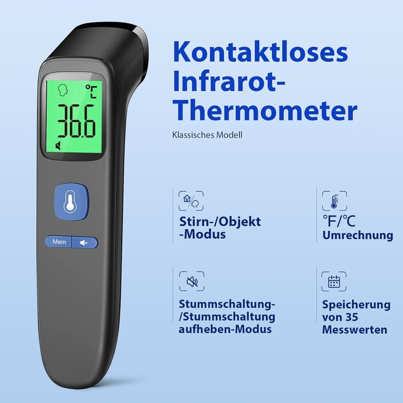 Kontaktloses Digitales Infrarotthermometer für Babys und Erwachsene mit Fieberalarm