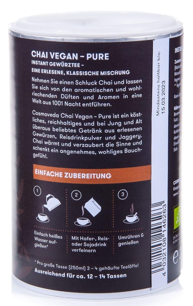 Veganer Chai-Tee mit Reismilchpulver 180g (bio)