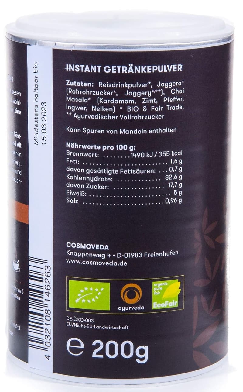 Veganer Chai-Tee mit Reismilchpulver 180g (bio)