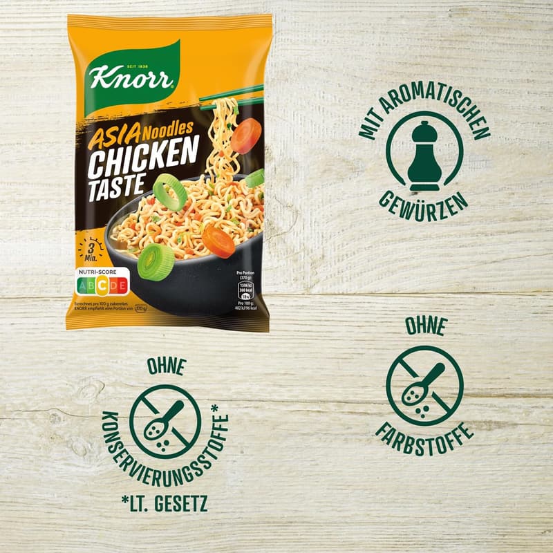 Knorr Instant Nudeln Chicken - Schneller Asia Snack, 11x 70 g