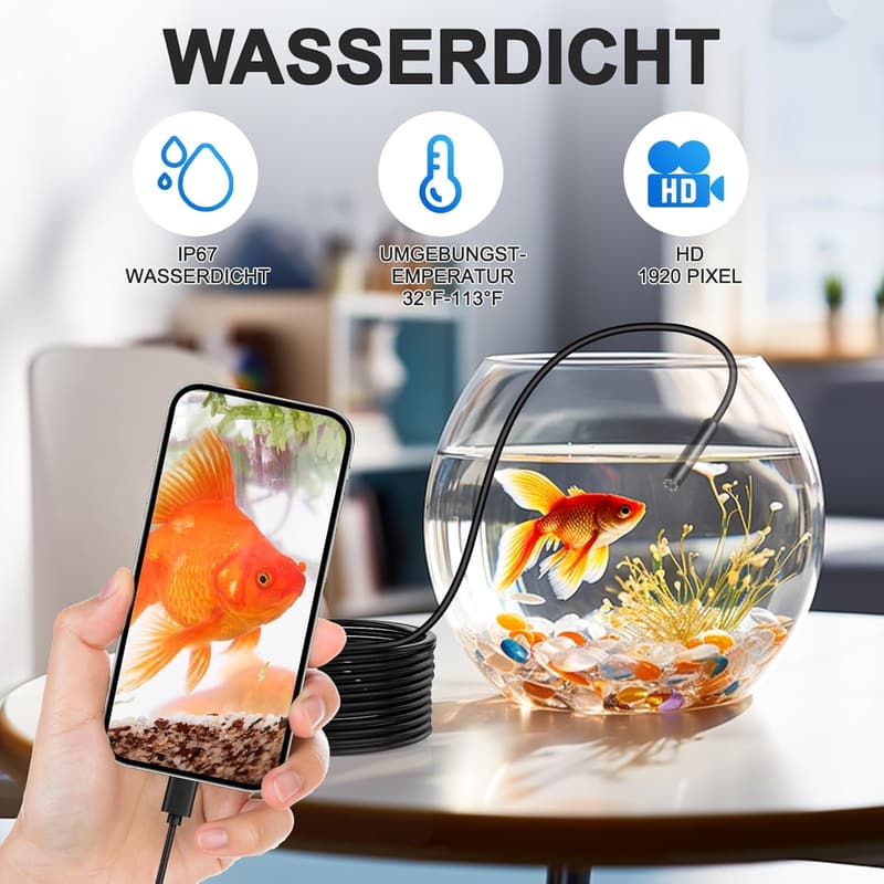 Endoskopkamera mit Licht 1920P, IP67 wasserdicht, 5m für Android/iOS