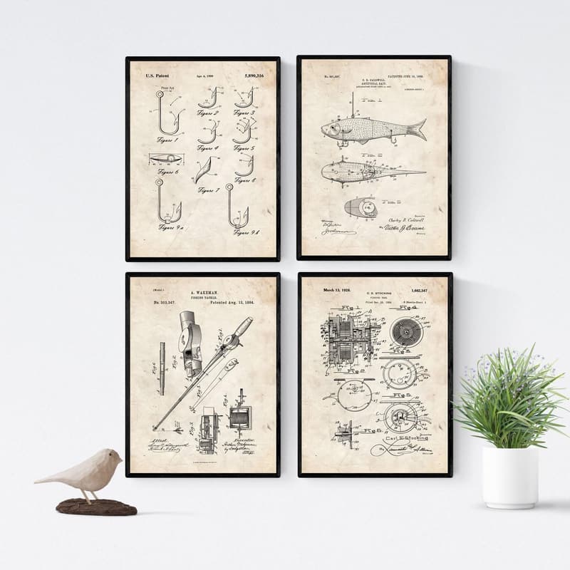 Nacnic Angelruten Patent Poster 4er-Set - Vintage Wanddekoration A4