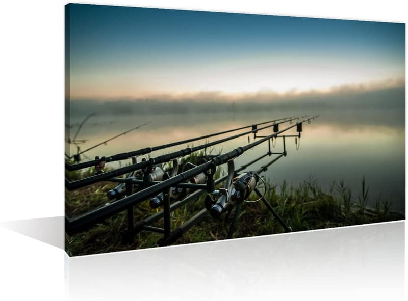 Rustikale Wandkunst für Angler – Karpfenangeln Druck auf Leinwand