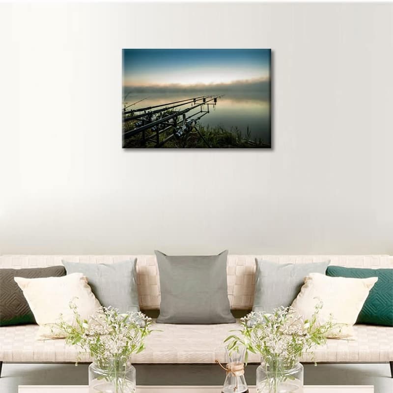 Rustikale Wandkunst für Angler – Karpfenangeln Druck auf Leinwand
