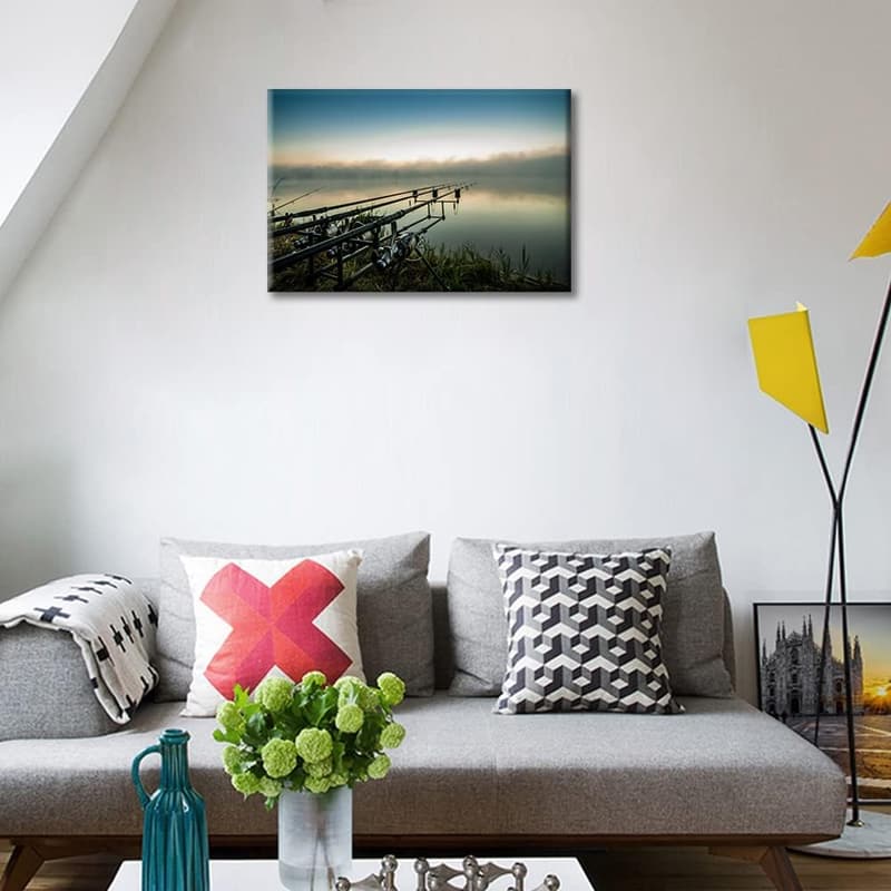 Rustikale Wandkunst für Angler – Karpfenangeln Druck auf Leinwand