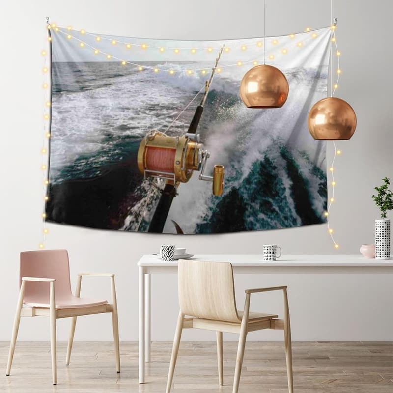 AMINNU Wandteppich mit Angelrute, praktische Wanddekoration (102 x 152 cm)