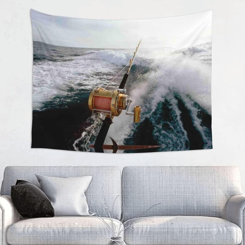 Wandbehang mit Angelruten-Motiv aus Polyester für die Wohnraumgestaltung (95 x 73 cm)