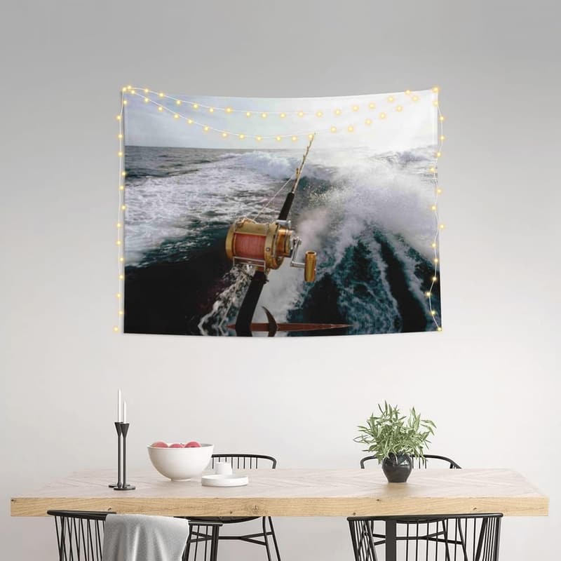 Wandbehang mit Angelruten-Motiv aus Polyester für die Wohnraumgestaltung (95 x 73 cm)