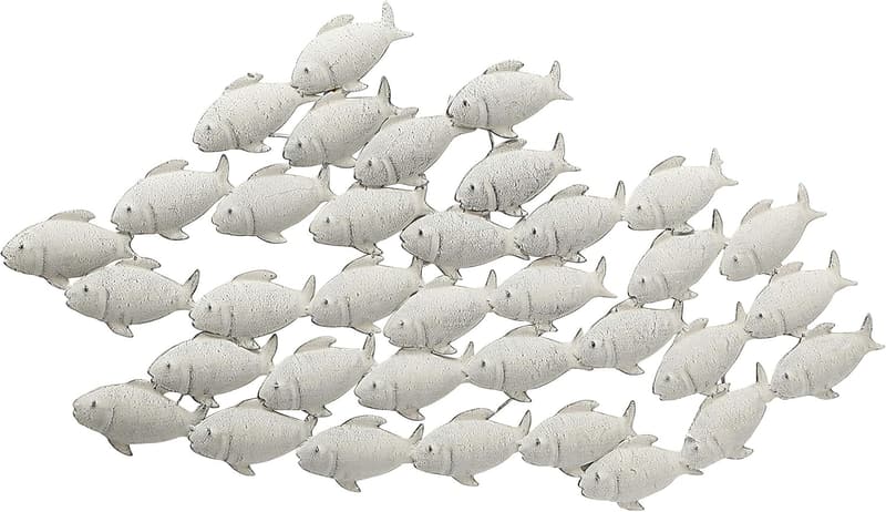 Metall-Wandobjekt Fischschwarm, grau, 97 x 53 cm