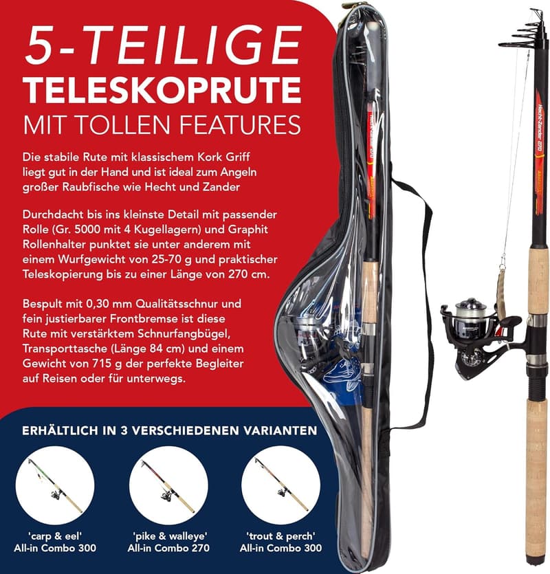 Hecht- und Zander Angelset 270 – Ruten-Rollen-Combo für Raubfischangler