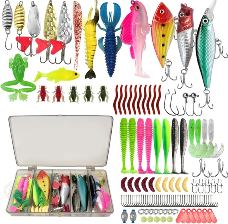 Angelset mit 133 Teilen und praktischer Köderbox für Angler